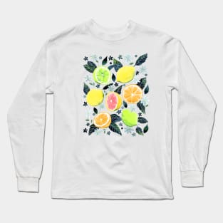 Assorted Watercolor Citrus Pattern - Green Long Sleeve T-Shirt